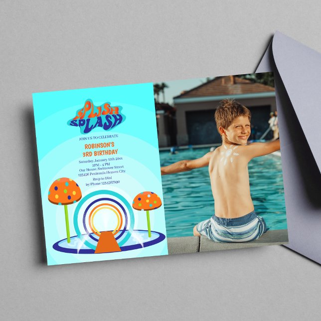 Convite Splash Pad Birthday (Photo Invitation)