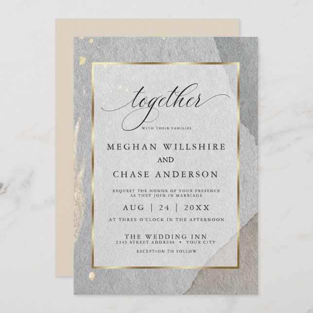 Convite Splash Russo Terrestre de Aquarelas em Pedra Grani (Frente/Verso)