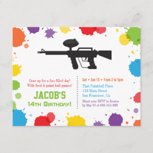 Convite Splat pinta a festa de aniversário do Paintball d