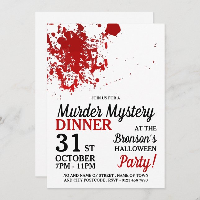 Convite Splatter de Sangue, Mistério de Assassinato Janto  (Frente/Verso)