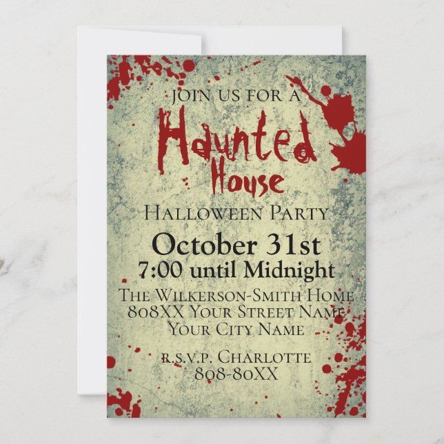 Convite Splatter sanguíneo no Halloween Assaltado de Concr (Frente)