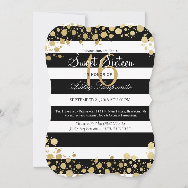 Convite Splatters e listras modernos elegantes do ouro do (Frente)