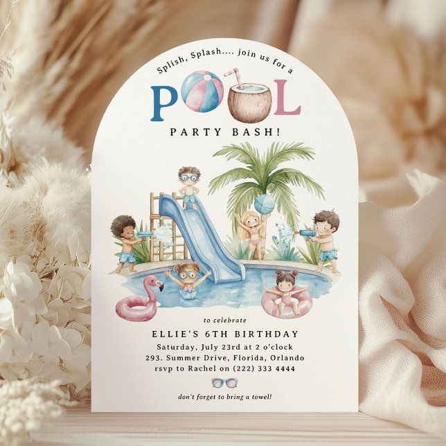 Convite Splish Splash, Kids Pool Birthday Bash (Criador carregado)
