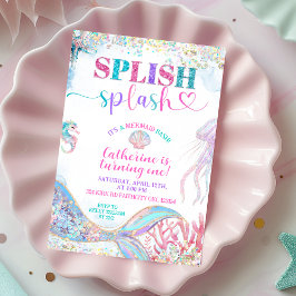 Convite Splish Splash mermaid bash girl birthday invitatio