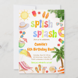 Convite Splish Splash Piscina Party Bash Birthday