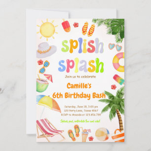 Convite Splish Splash Piscina Party Bash Birthday
