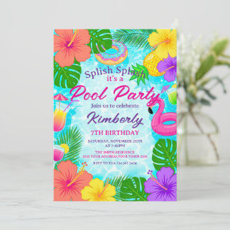 Convite Splish Splash Pool Party Birthday