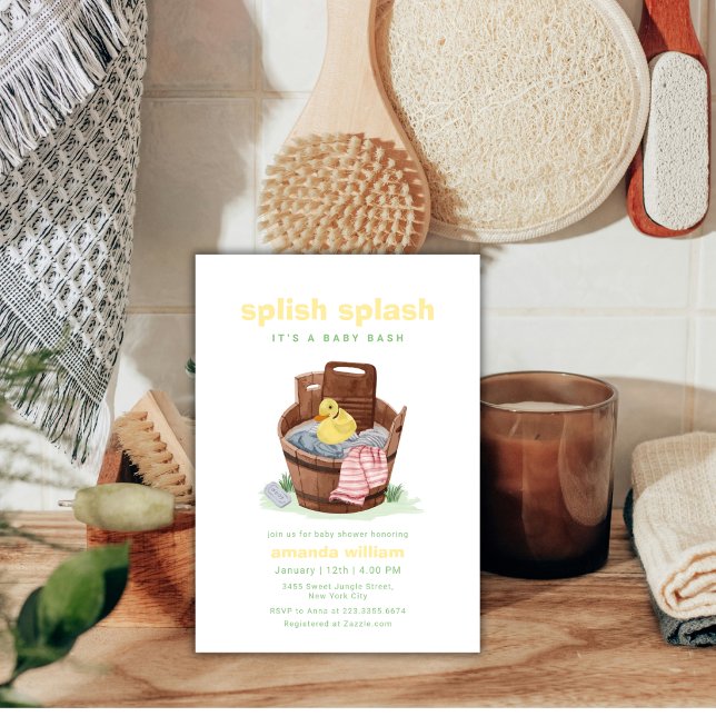 Convite Splish Splash Roupa Banheira Pato de Borracha Chad (Splish Splash Cloth Tub Rubber Duck Baby Shower Invitation)