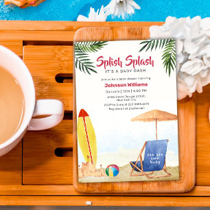 Convite Splish Splash Surfboard Praia Menino Baby Shower