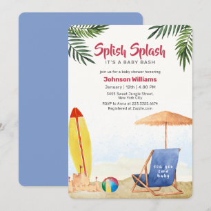 Convite Splish Splash Surfboard Praia Menino Baby Shower