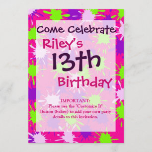 Convite Splotor de pintura roxa de Verde limão rosa quent