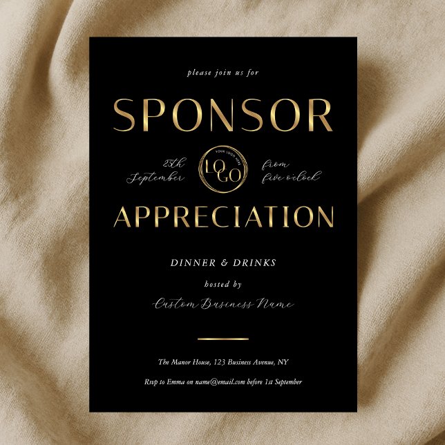Convite Sponsor Appreciation Black & Gold Logo Corporate (Criador carregado)