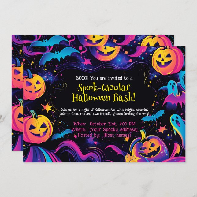 Convite 🎃 "Spook-tacular Halloween Bash"! (Frente/Verso)