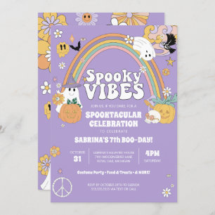 Convite Spookes Vibes Groovy Ghost Hippe Halloween Anivers