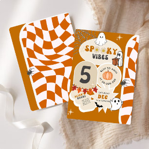 Convite Spookes Vibes Retro Checkered Halloween Aniversári