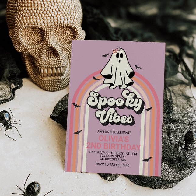 Convite Spookes Vibes Retro Halloween Ghost Birthday (Criador carregado)