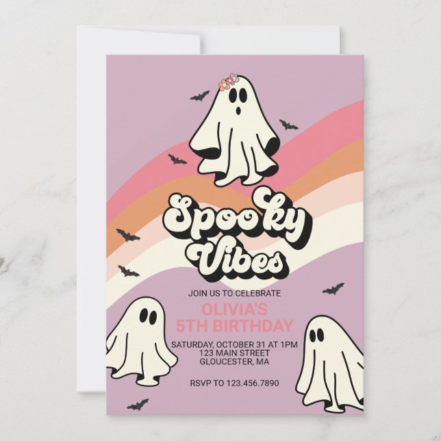Convite Spookes Vibes Retro Halloween Ghost Birthday (Frente)