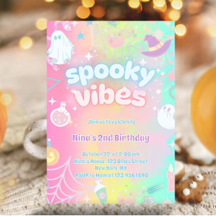 Convite Spookes Víblias Cute Rosa Neon Pastel Dia das Brux