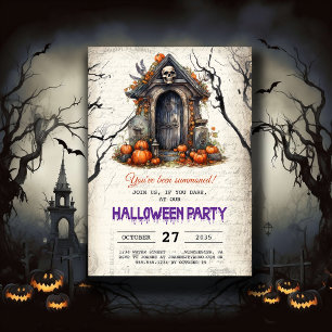 Convite Spookie House Skull Pumpkins Festa de Halloween