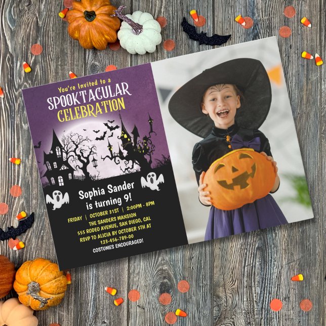 Convite Spooktacular Birthday KIds Halloween with Photo (Criador carregado)