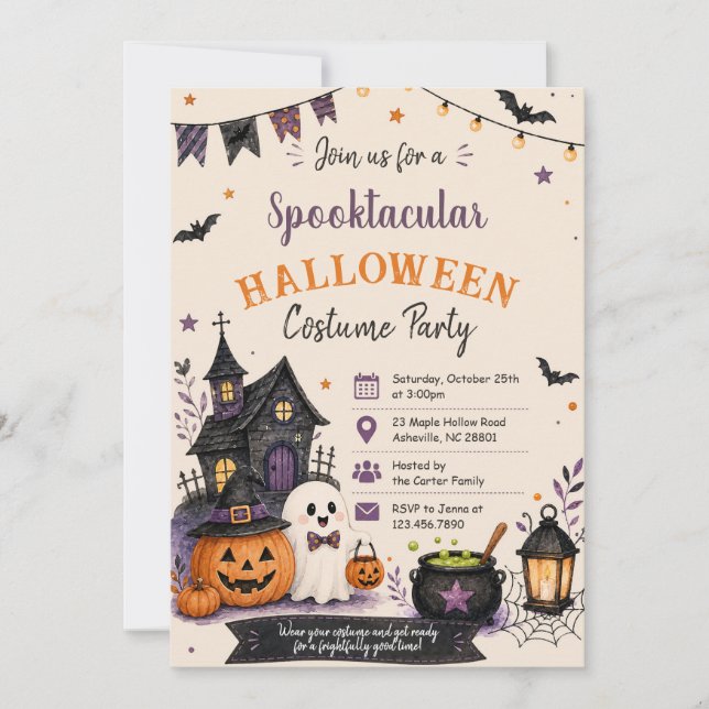 Convite Spooktacular Costume Party Halloween (Frente)