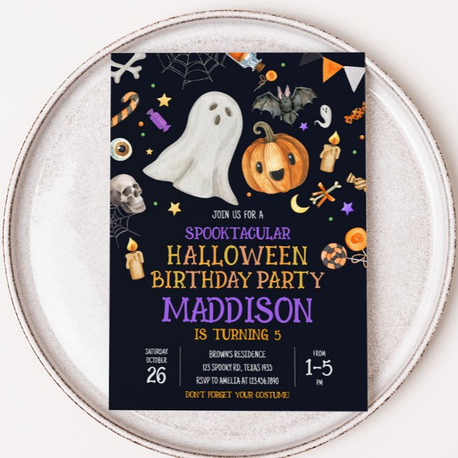 Convite Spooktacular Crianças de Halloween Festa de aniver (Spooktacular Halloween Costume Birthday Party Invitation )