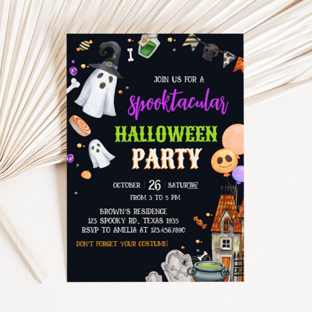 Convite Spooktacular Crianças Festa de Festa de Halloween (Kids Spooktacular Costume Halloween Party Invitation)