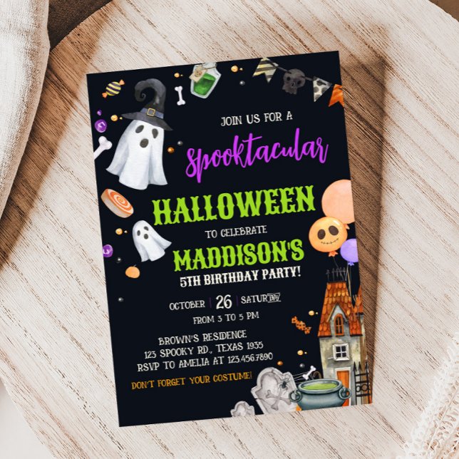 Convite Spooktacular Crianças Figuram Festa de aniversário (Spooktacular Costume Kids Halloween Birthday Party Invitation)