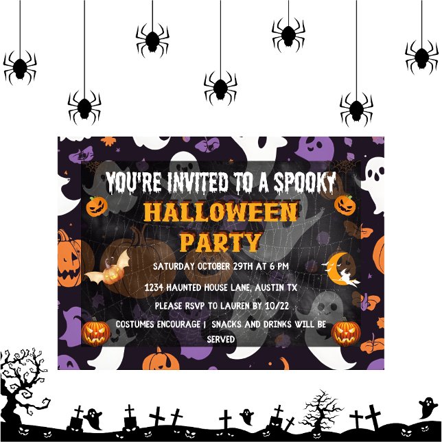 Convite Spooktacular Crianças Gajolosas Festa de Halloween (Spooktacular Ghostly kids Dance Party Invitation front)