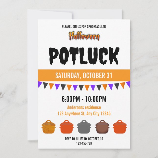 Convite Spooktacular de Halloween Potluck (Frente)