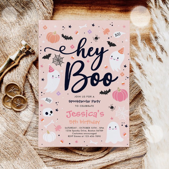Convite Spooktacular do Aniversário Ghost Rosa-Rosa-Canto (Criador carregado)