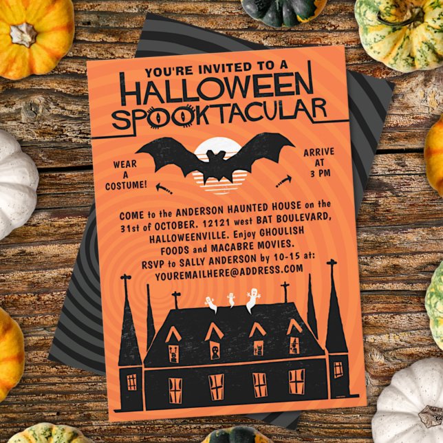 Convite Spooktacular do Halloween, 1960, Retro Bat do Sécu (Criador carregado)