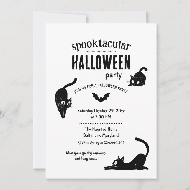 Convite Spooktacular Halloween Black Cats Party (Frente)