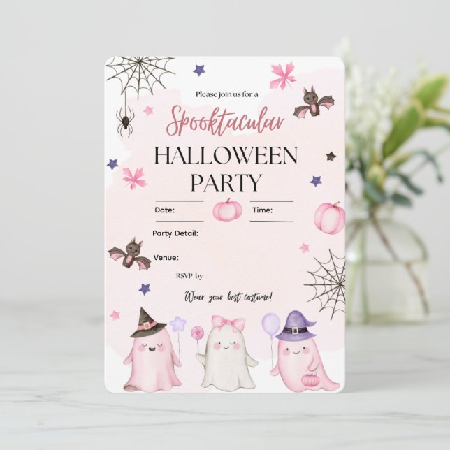 Convite Spooktacular Pastel Cute Ghosts Halloween Party (Em pé/Frente)