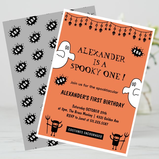 Convite Spooktacular Spookie, um primeiro aniversario de H (Halloween-1st-birthday-Invitation-Spooktacular-Spooky-one-orange-1)