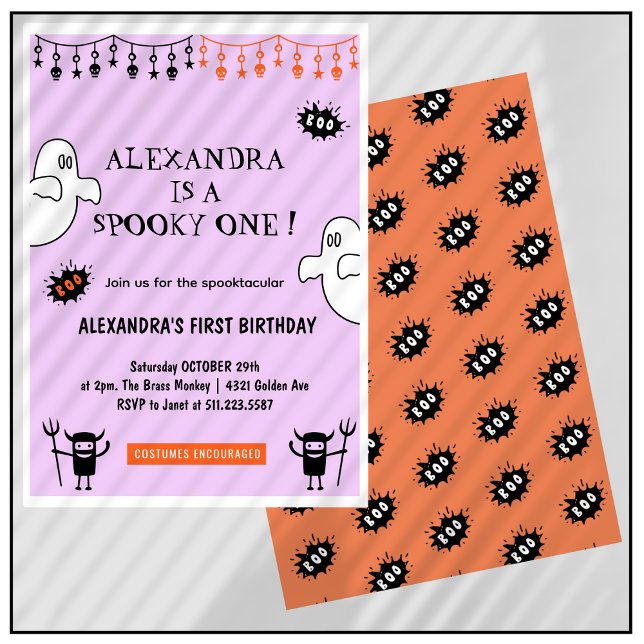 Convite Spooktacular Spookie, um primeiro aniversario de H (Halloween-1st-birthday-Invitation-Spooktacular-Spooky-one-pink-orange-1)