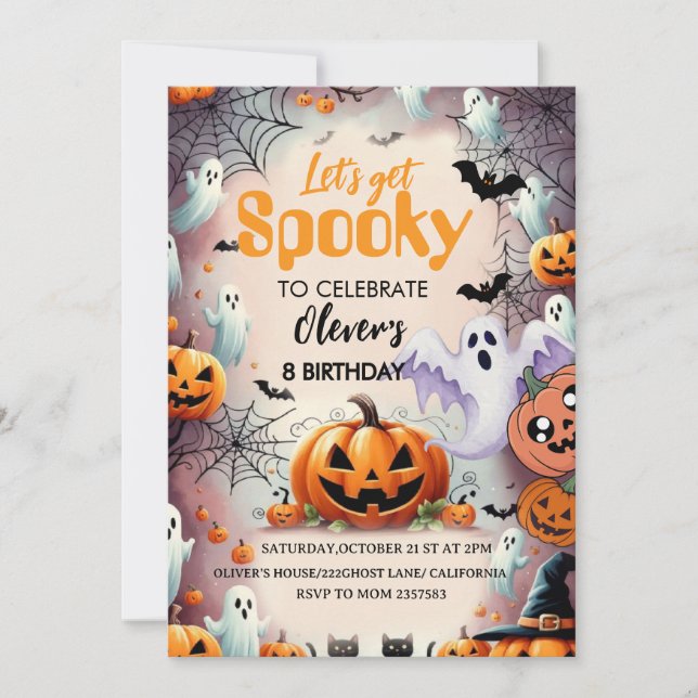 Convite Spooky Birthday Invitation Editable Digital Down (Frente)