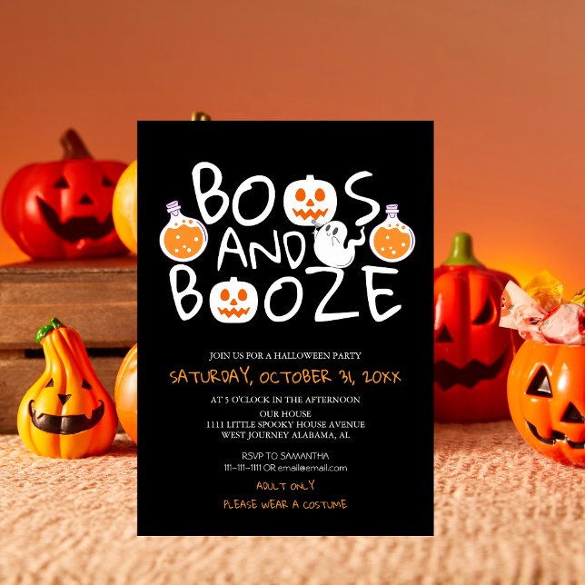 Convite Spooky Boos e Booze Black Adulto Festa de Hallowee (Criador carregado)