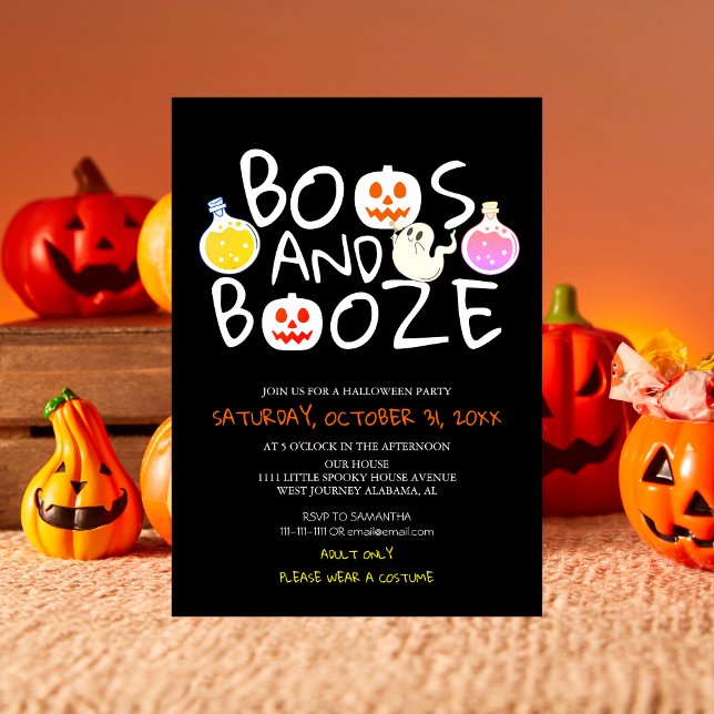 Convite Spooky Boos e Booze Black Adulto Festa de Hallowee (Criador carregado)