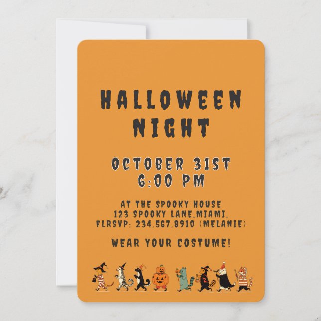 Convite Spooky Cat and Costume Halloween Night (Frente)