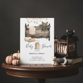 Convite Spooky Chic Gothic Bat & Kitten Baby Girl Shower 