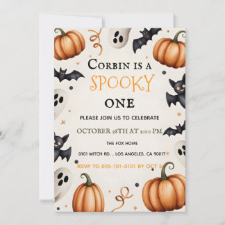 Convite Spooky Cute Ghost & Bat Halloween Birthday Invitat