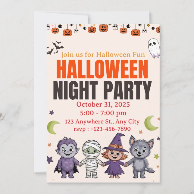 Convite Spooky Cute Kids Halloween Invitation (Frente)