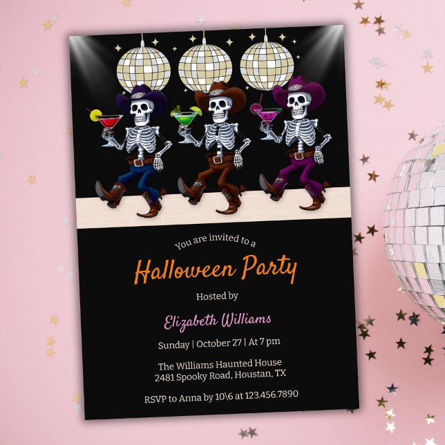 Convite Spooky Disco Dançando Skeletons Festa de Halloween (Spooky Disco Dancing Skeletons Halloween Party Invitation)
