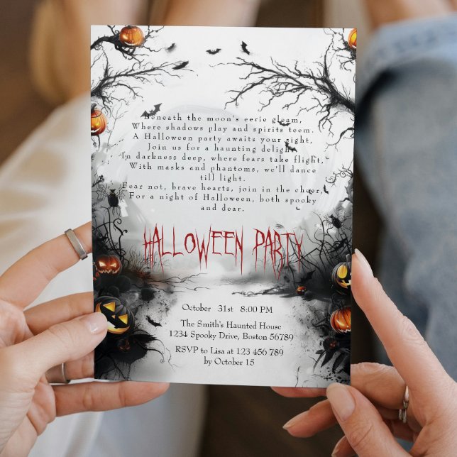 Convite Spooky Forest e Pumpkins Poem Halloween (Criador carregado)