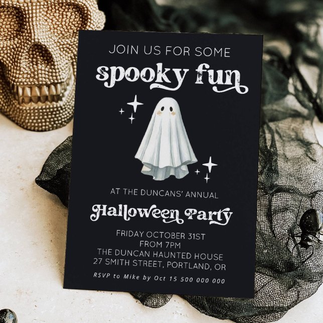 Convite Spooky Fun Retro Ghost Halloween Invitation (Criador carregado)