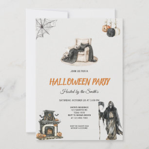 Convite Spooky Grim Reaper e Pumpkin Festa de Halloween