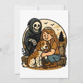 Convite Spooky Grim Reaper with Girl and Dog Skeleton Art 