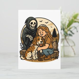 Convite Spooky Grim Reaper with Girl and Dog Skeleton Art 