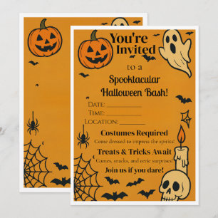 Convite Spooky Halloween Bash Invite   Fantasmas e Jogos